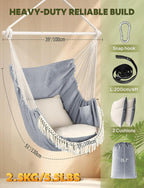 Hammock Chair Max 500 Lbs 2 Cushions Spreader Bar Strap Carabiner