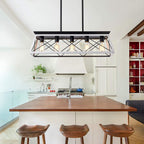 5-Light Pendant Lights Fixture, Farmhouse Chandeliers for Dining Room, Rustic Island Lights for Kitchen, Rectangular Chandelier Rustic Farmhouse Light Fxiture