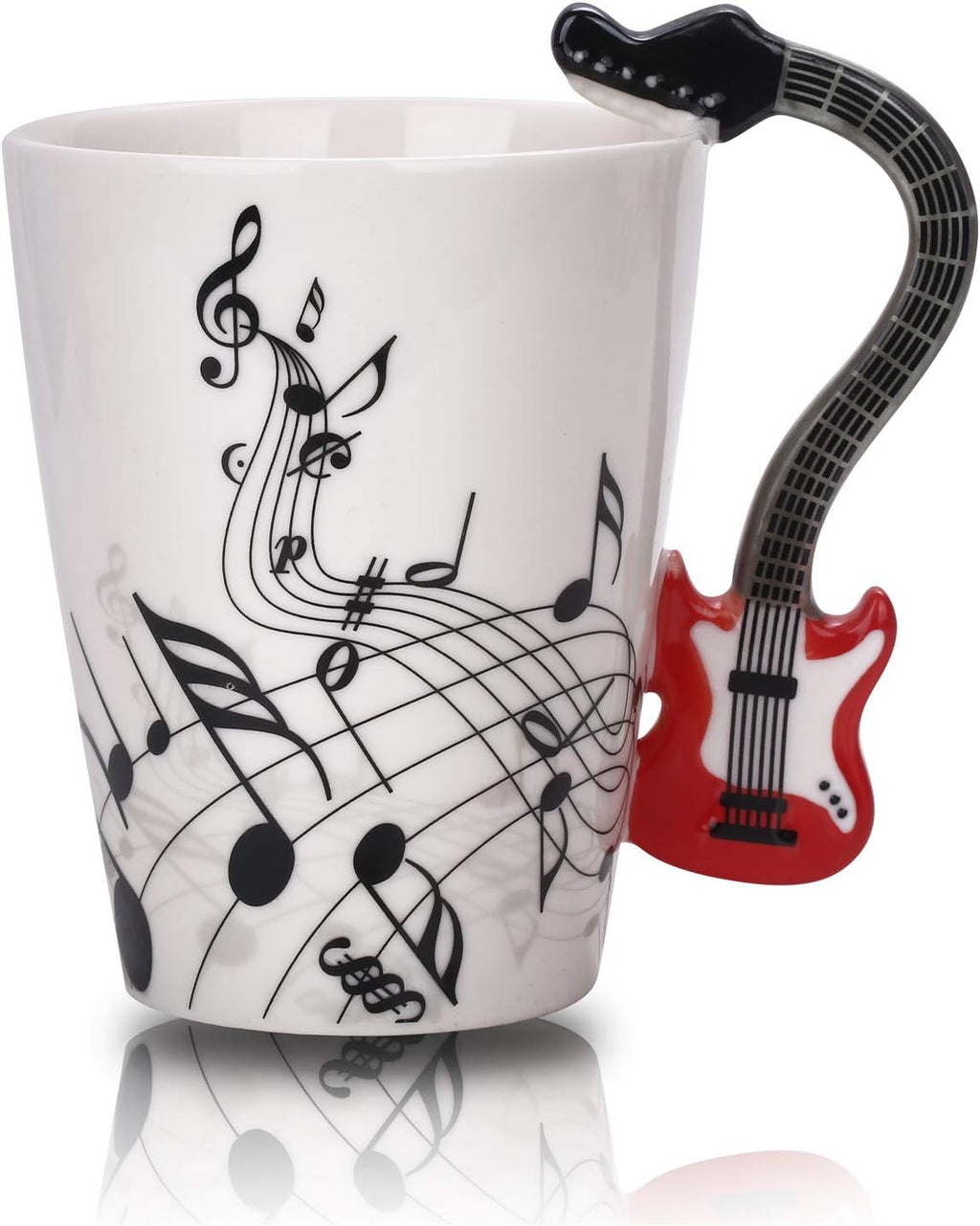 12.9 Oz Guitar Novelty Mug Unique Musical Note Design Tea Coffee Milk Ceramic Mug Cup with Guitar Handle,Gift for Guitar Players,Musicians Gifts,Music Lovers Gift for Men,Women,Teacher,Red