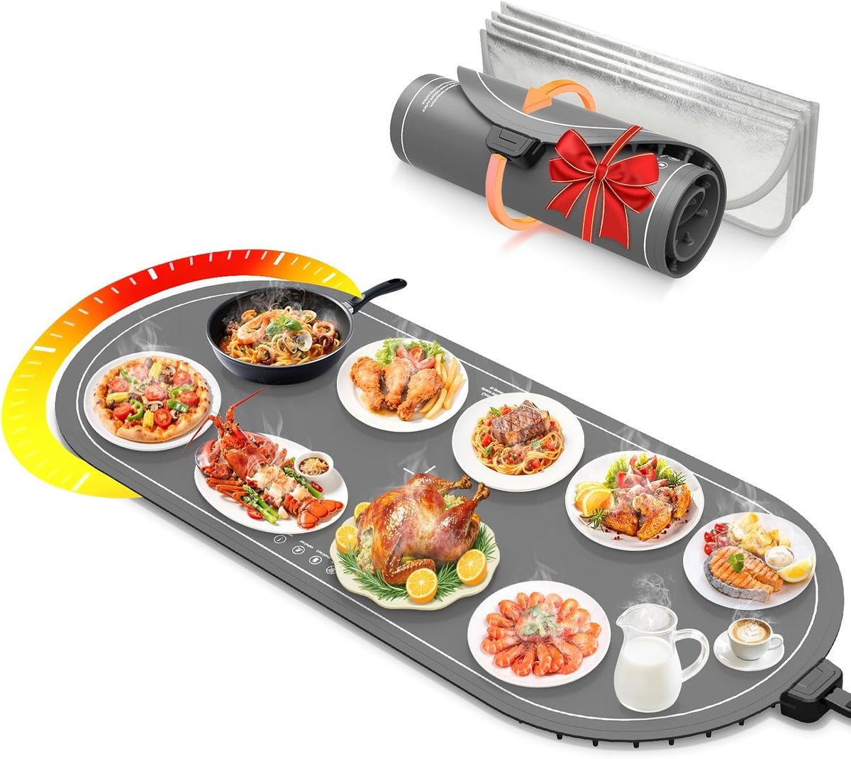 Food Warming Mat for Countertop,Extra Large Silicone Mat,Light Gray