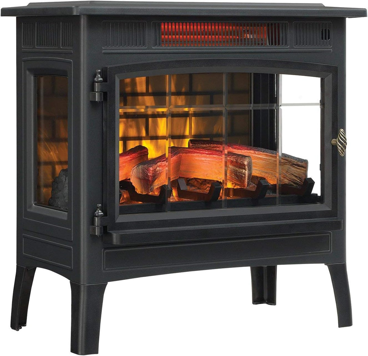 Freestanding Electric Fireplace Stove Heater with 3D Flame Effect for 1,000 Sq. Ft. Room, Cream
