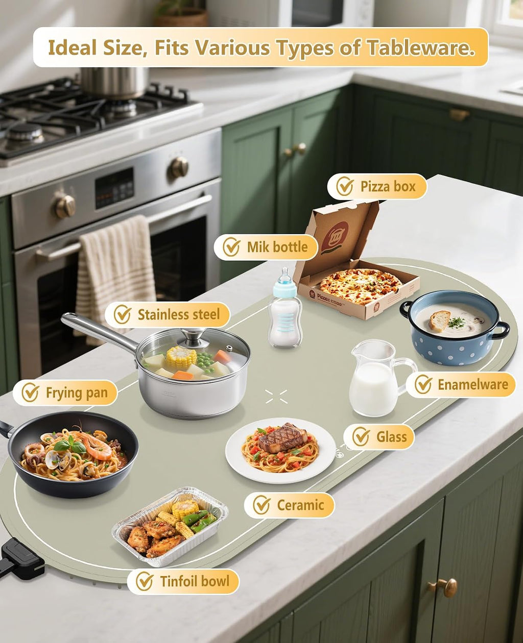 Food Warming Mat for Countertop,Extra Large Silicone Mat,Light Gray