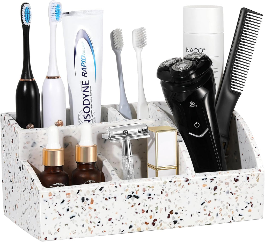 Bathroom Counter Organizer, 5 Slots, Gravel White