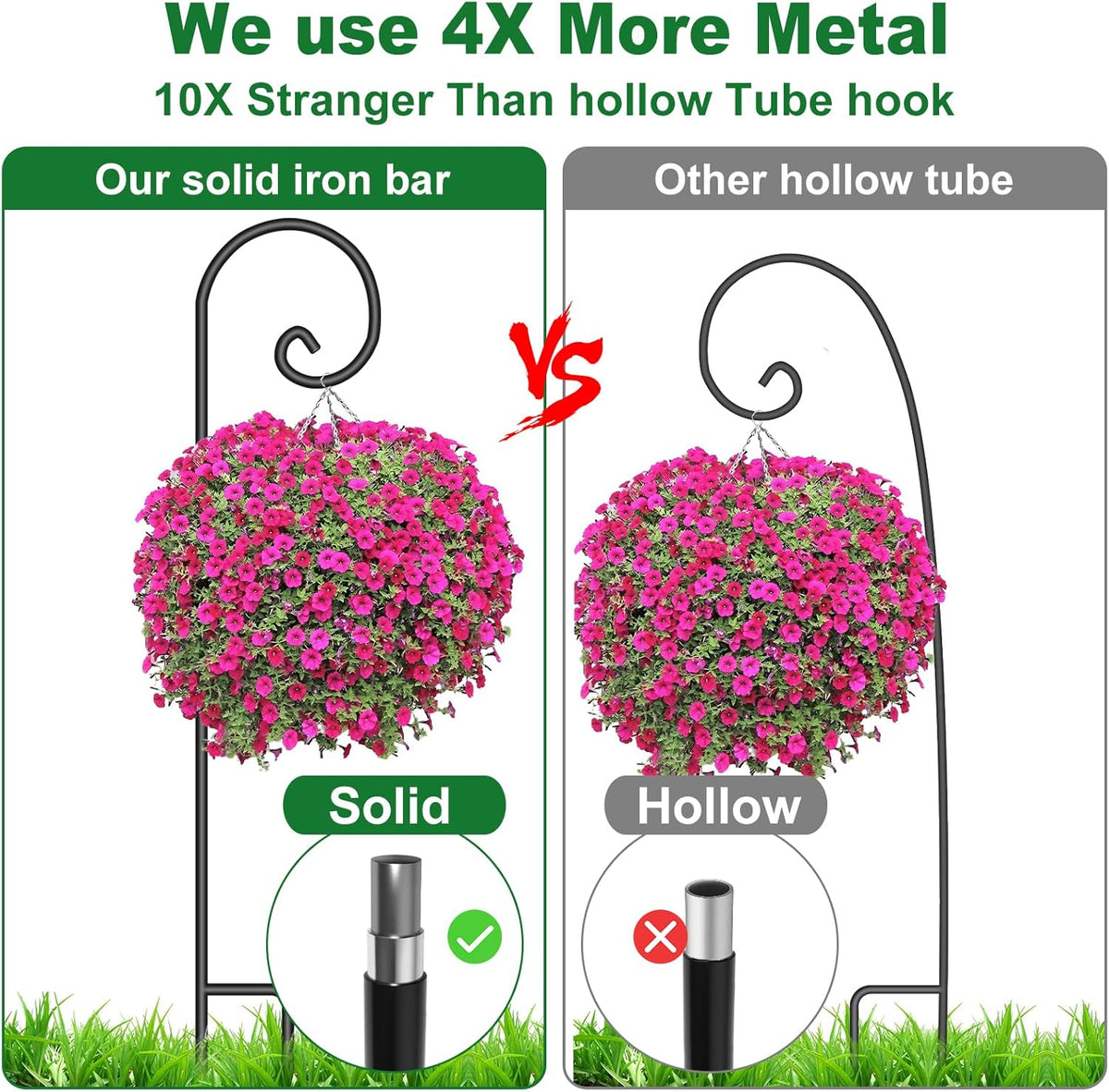 Shepherd Hook 48 Inch 2 Pack No Assembly Required 2/5 Inch Heavy Duty Solid Metal Hanging Pole for Outdoor Garden Plant,Bird Feeder,Lanterns,Wedding Decor,Plant Baskets Wind Chimes