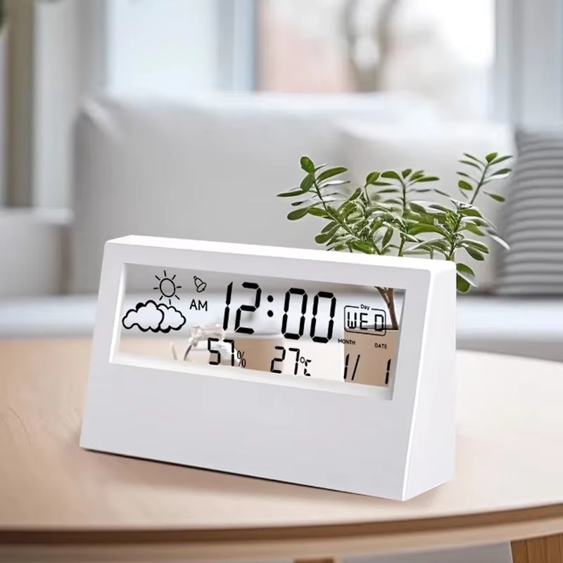 LED Thermometer Thermo-Hygrometer Multifunction Electronic Clock Temperature Humidity Meter Weather Station for Home with Alarm