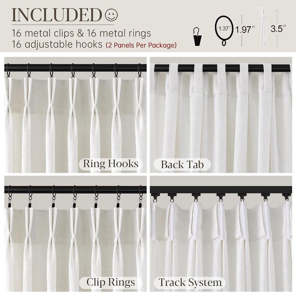 Pinch Pleated Linen Curtains 90 Inches Long Semi Sheer 2 Panels Natural