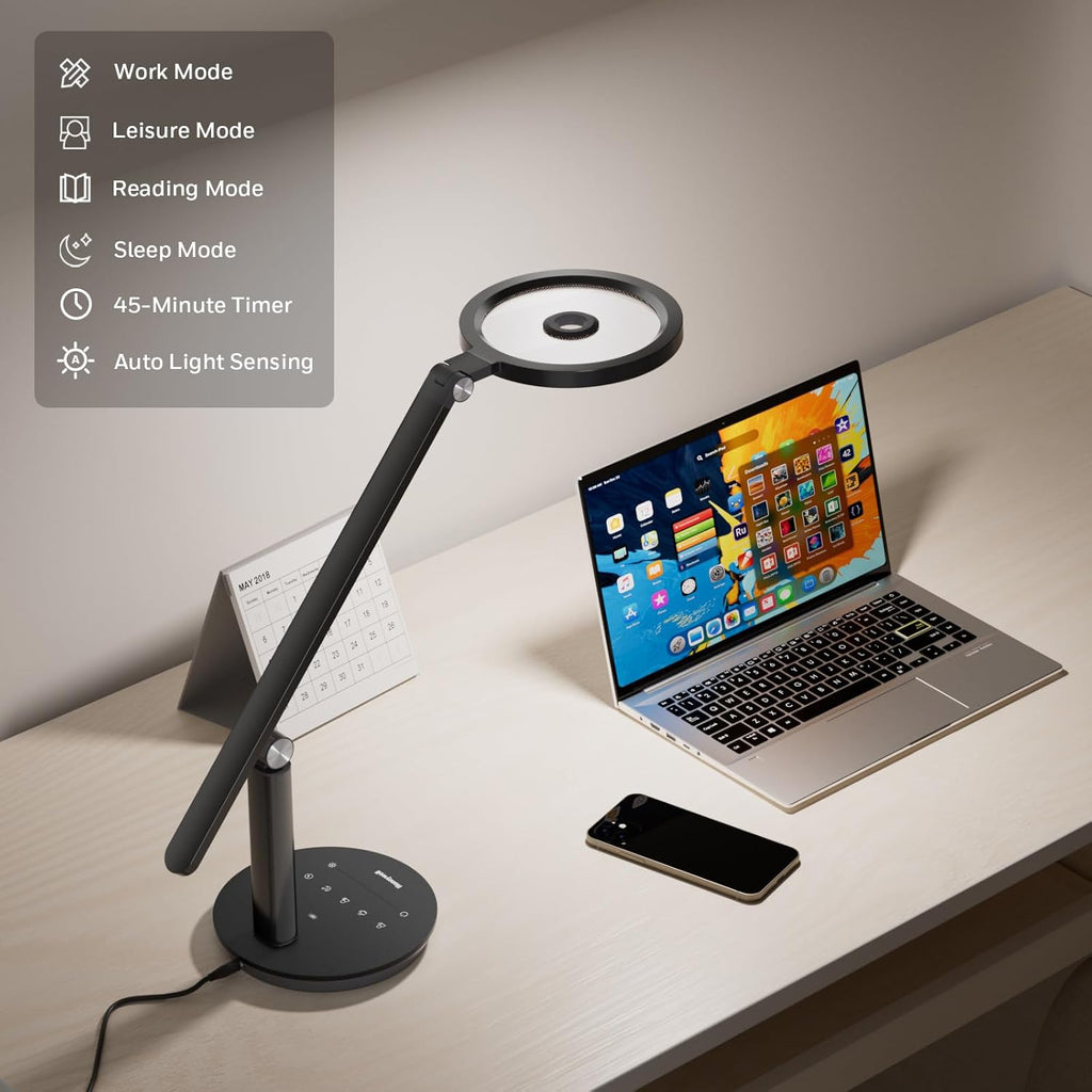 H6 Desk Lamp for Home Office, Dimmable Reading Table Light, Black