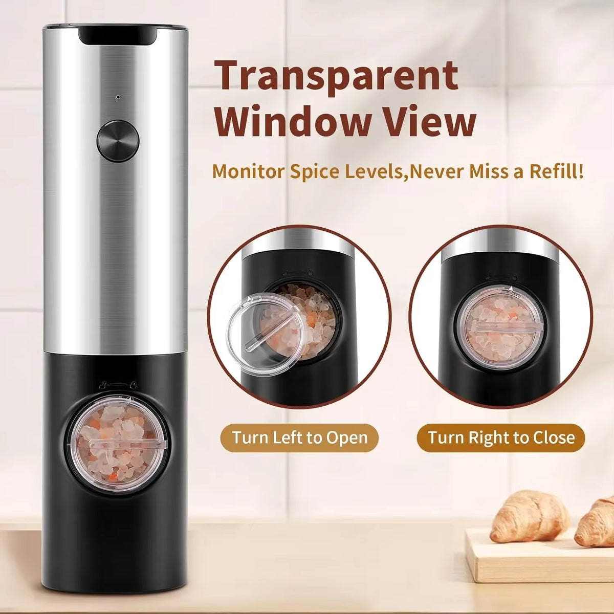 Electric Pepper Powder Grinder USB Rechargeable Salt Pepper Grinder with Adjustable Roughness Freshly Ground Pepper Kitchen Tool