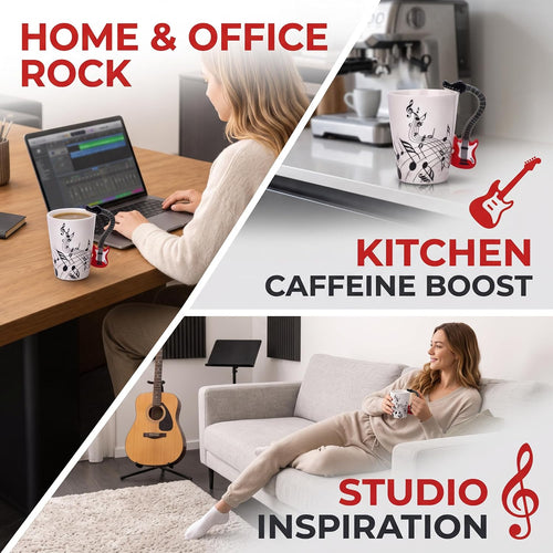 12.9 Oz Guitar Novelty Mug Unique Musical Note Design Tea Coffee Milk Ceramic Mug Cup with Guitar Handle,Gift for Guitar Players,Musicians Gifts,Music Lovers Gift for Men,Women,Teacher,Red