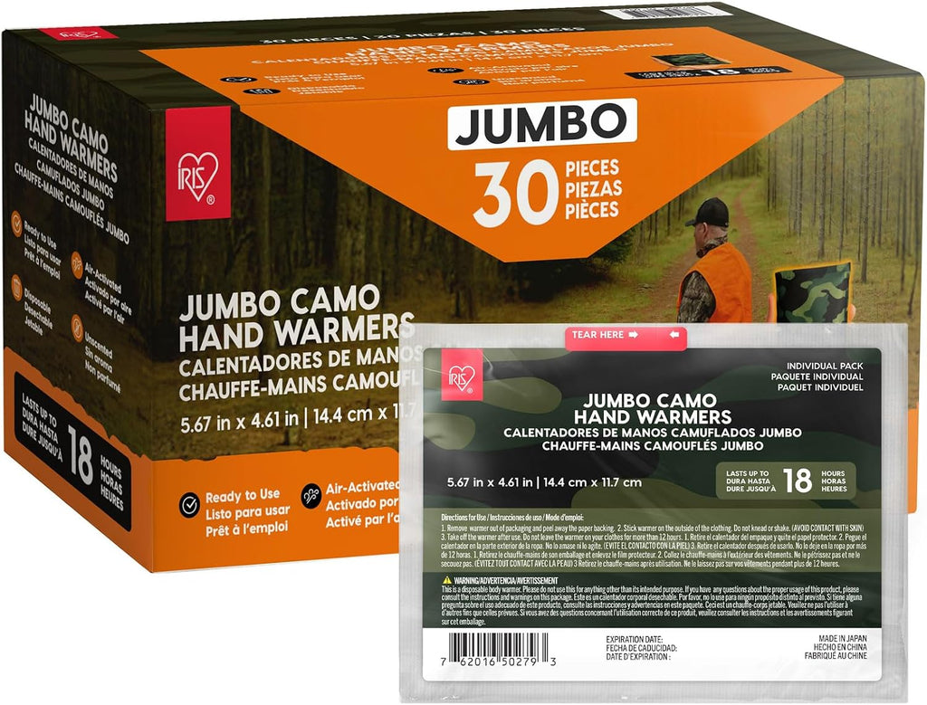 Hand Warmers, Regular/Large/Jumbo, 30/60 Individual Warmers, Regular/Adhesive Body Warmers up to 10/12/18 Hours Disposable Handwarmer Bulk for Hot Hands Feet Chest Back, Tsa-Approved, Camping