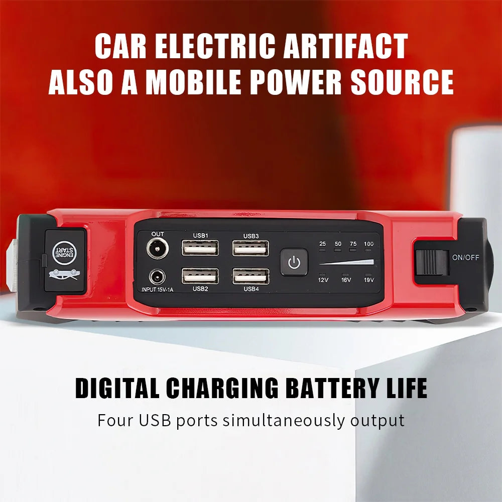 Power Up Your Adventures: 28000mAh 600A Portable Car Jump Starter with LED Flashlight
