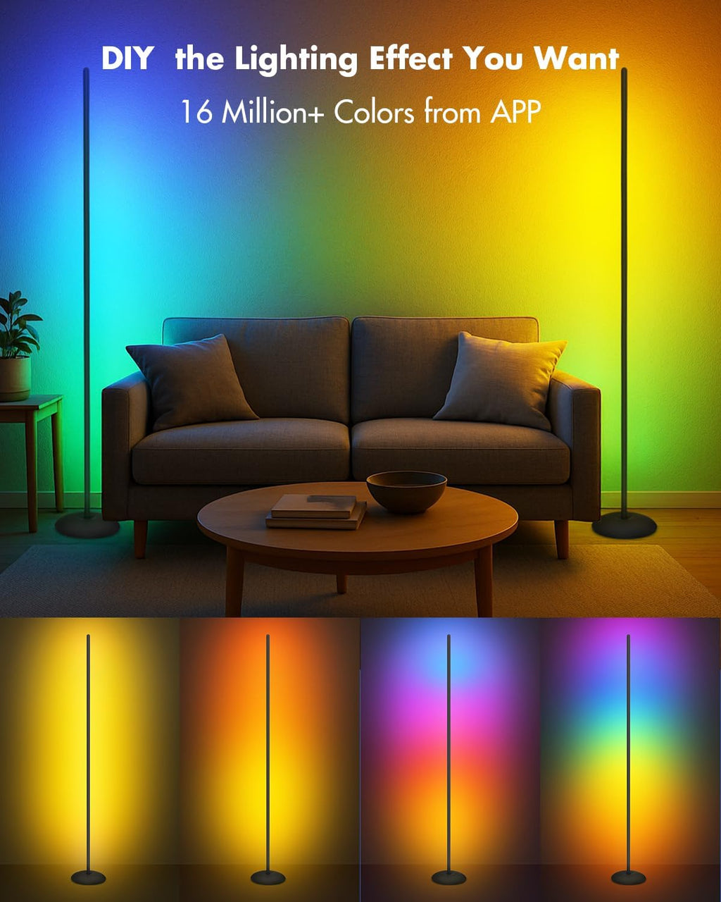 Corner Floor Lamp, Smart RGB LED Corner Lamps for Living Room