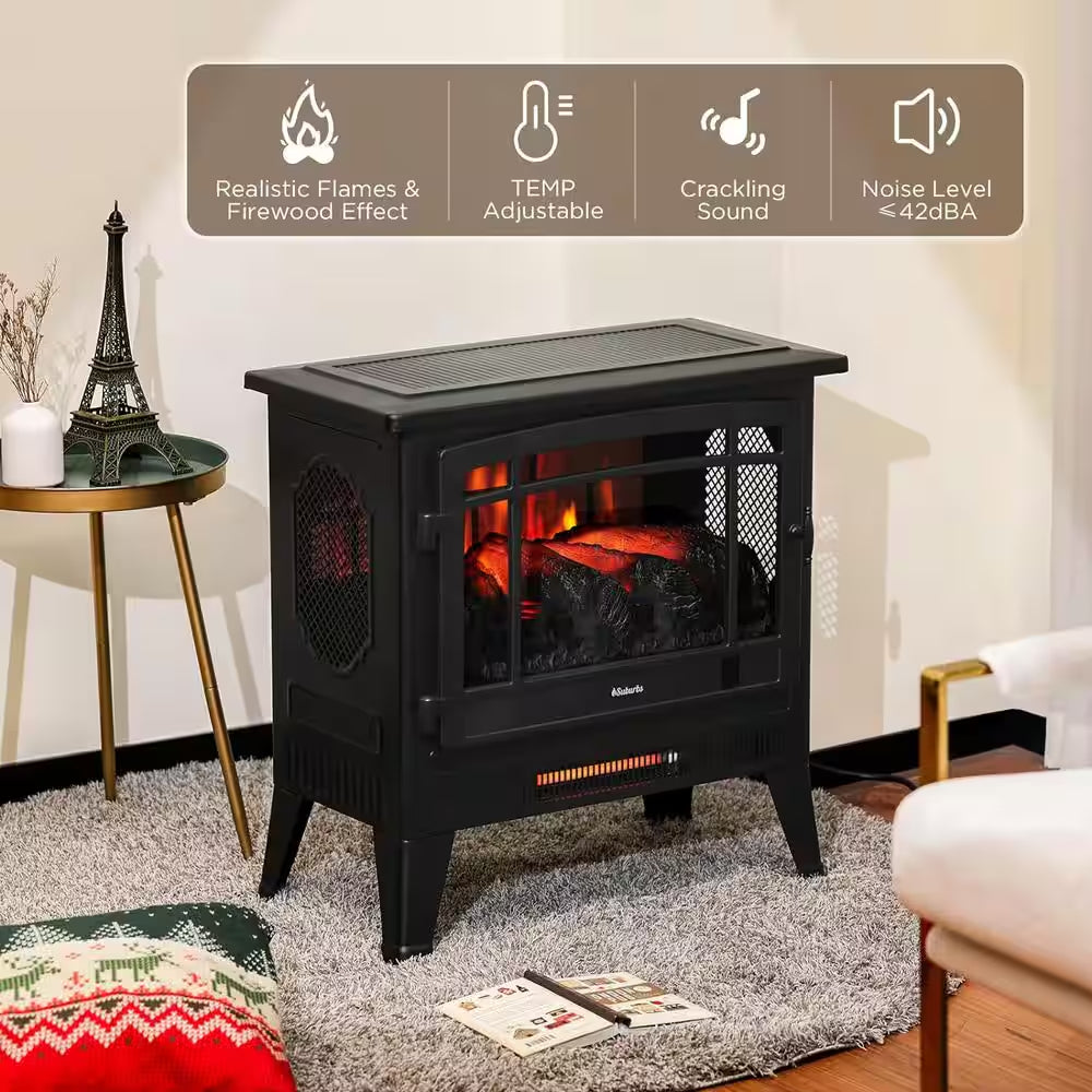 1400 W Suburbs 25 In. Wifi-Enabled Electric Fireplace Infrared Quartz Heater, Crackling Sound Freestanding Heater, Black