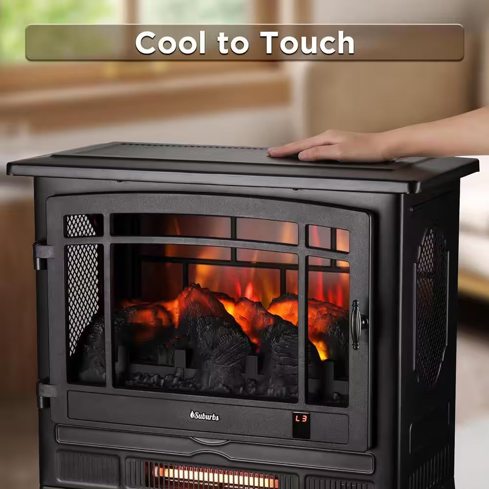 1400 W Suburbs 25 In. Wifi-Enabled Electric Fireplace Infrared Quartz Heater, Crackling Sound Freestanding Heater, Black