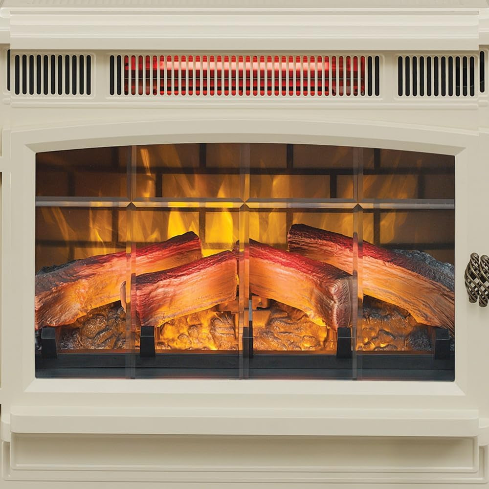 Freestanding Electric Fireplace Stove Heater with 3D Flame Effect for 1,000 Sq. Ft. Room, Cream