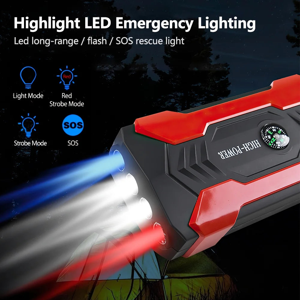 Power Up Your Adventures: 28000mAh 600A Portable Car Jump Starter with LED Flashlight