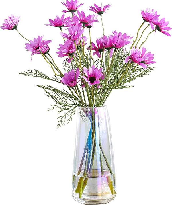 Modern Glass Vase, 8.7''H Decor Flower Vases Iridescent Clear
