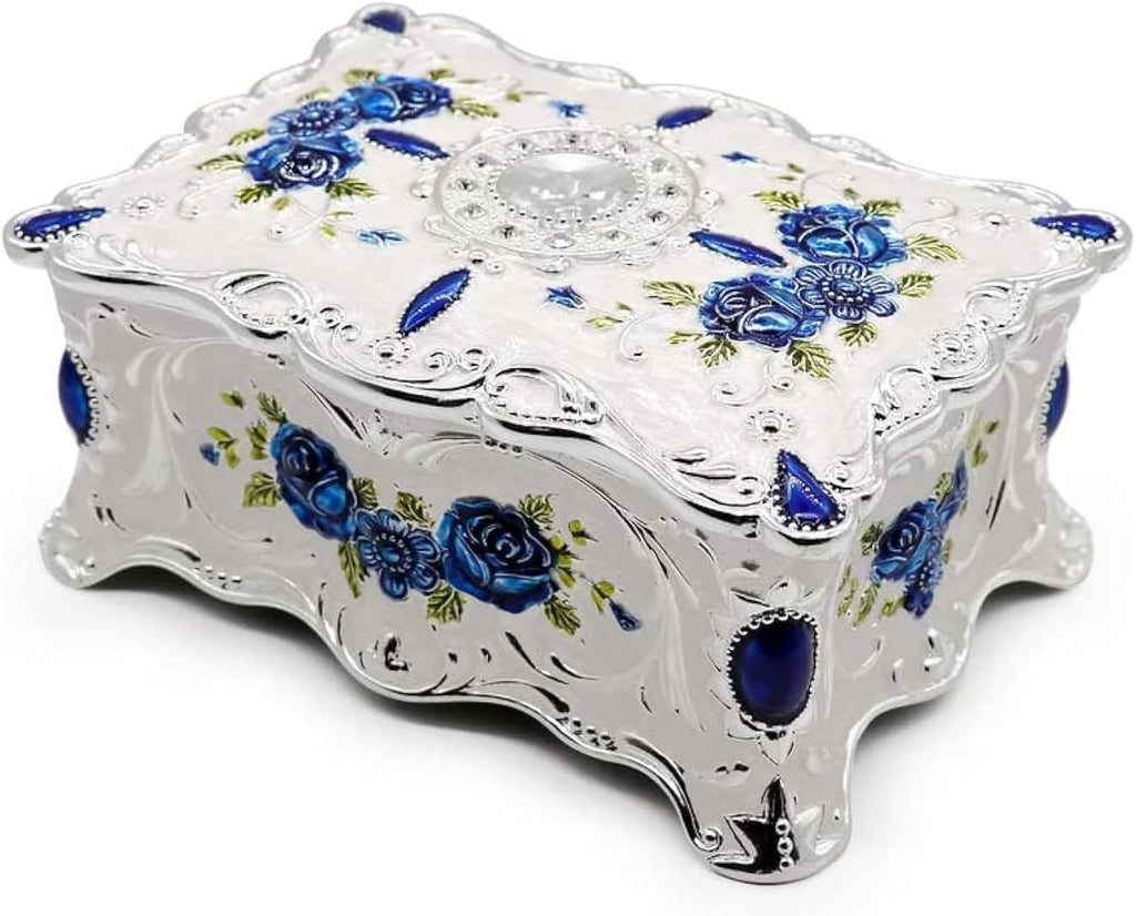 Hipiw Vintage Metal Jewelry Box Organizer for Women, 4.9"X3.4"X2.7"