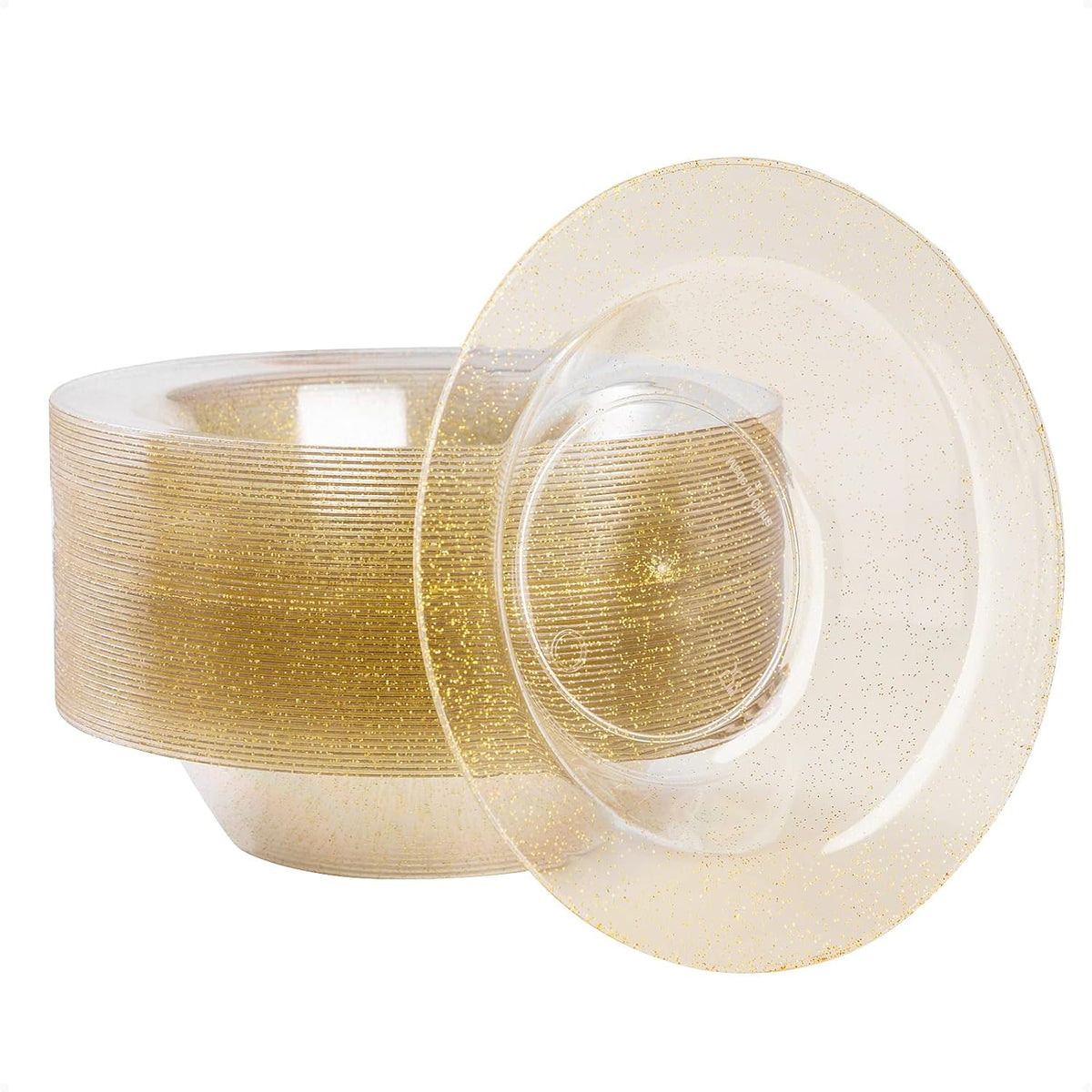 50 Pack Plastic Bowls with Gold Rim