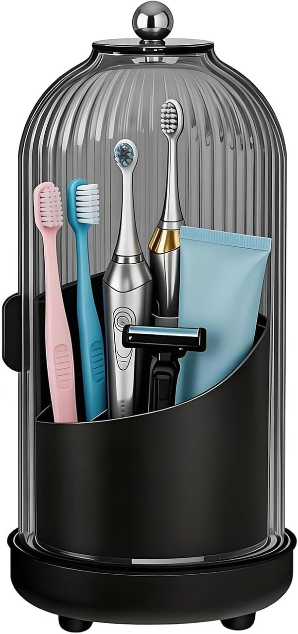 Dustproof Toothbrush Holder Organizer with Drainage, Black