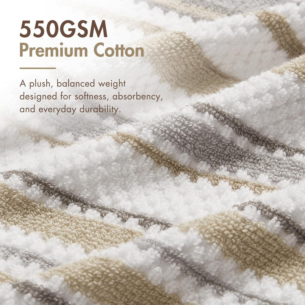 Sutton Stripe 6 Piece Cotton Bath Towel Set, Neutral