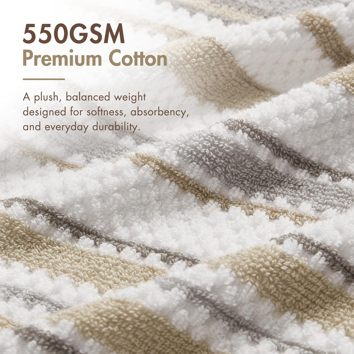 Sutton Stripe 6 Piece Cotton Bath Towel Set, Neutral