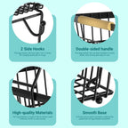 3 Tier Fruit Basket for Kitchen Counter with 2 Banana Hangers, Countertop Metal Fruit Bowl with Wooden Handle, Large Storage Stand for Vegetables, Snacks, Breads, Produce Storage – Black