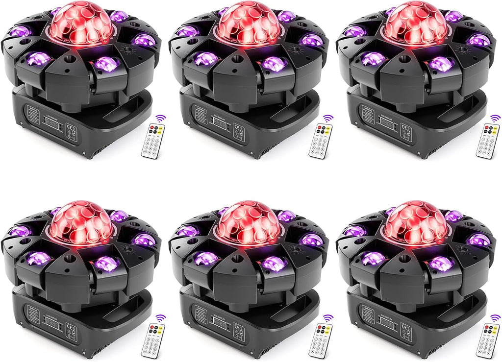Moving Head DJ Lights,120W RGBW DJ Stage Lighting，6 Arms Party Light,Changing Glowing Magic Ball Effect Light, Red Green Starry, White Amber Strobe,Support DMX-512 Remote for Party Bar Disco Club DJ