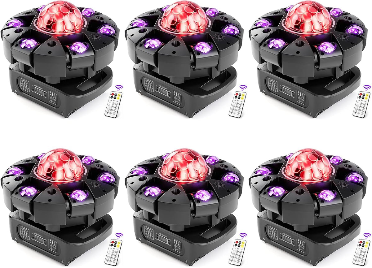 Moving Head DJ Lights,120W RGBW DJ Stage Lighting，6 Arms Party Light,Changing Glowing Magic Ball Effect Light, Red Green Starry, White Amber Strobe,Support DMX-512 Remote for Party Bar Disco Club DJ
