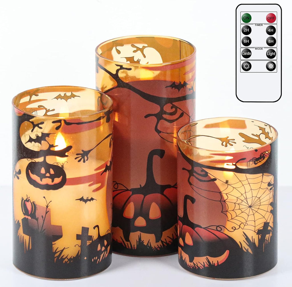 Pumpkin Halloween Flameless Candles Battery Operated with Timer